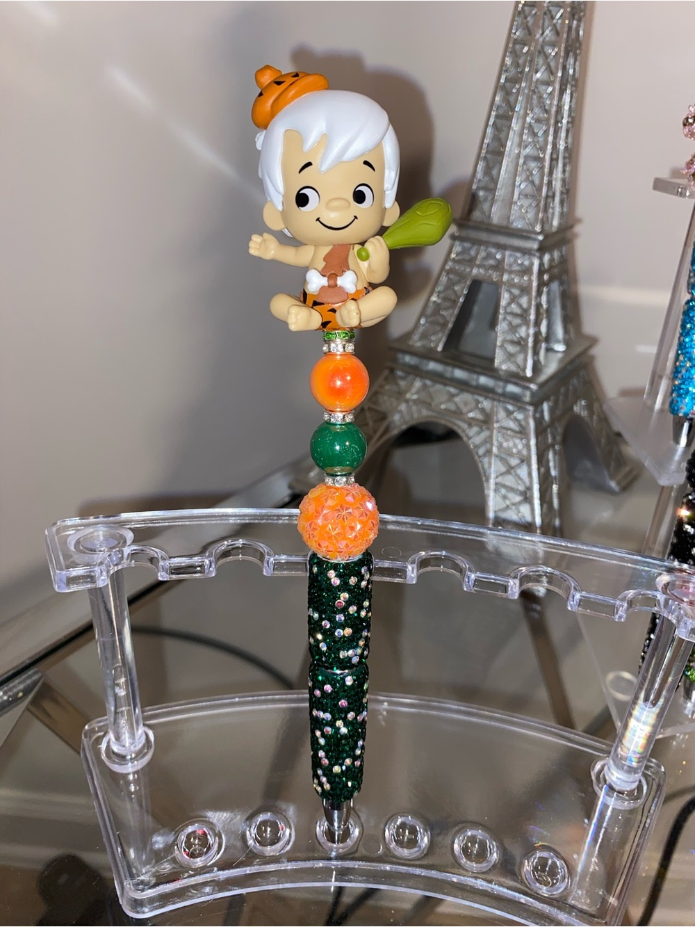 Cute Bam Bam Beaded Pen - Orange & Green